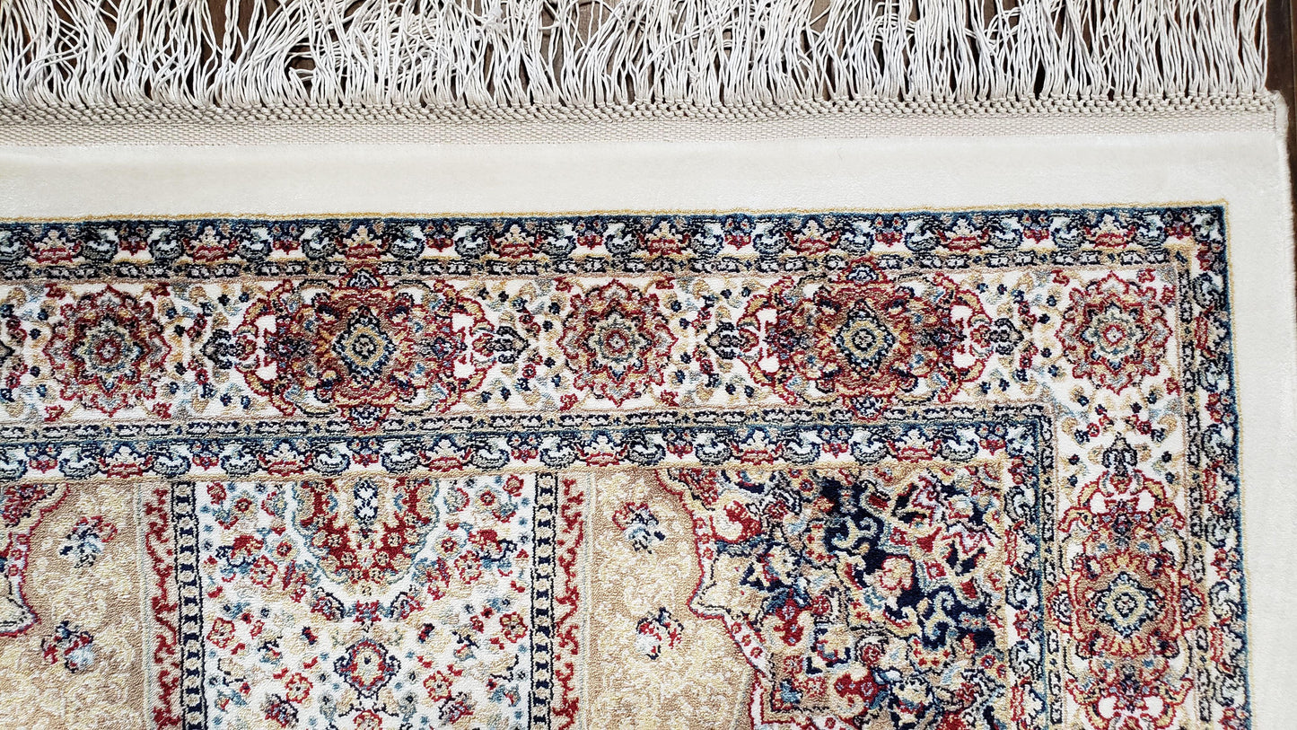 Turkish Silk Rug Beige and Cream 3x5 Ft Soft Accent Bamboo Silk Persian Design