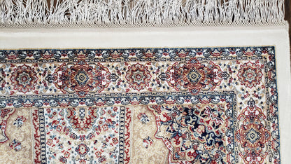 Turkish Silk Rug Beige and Cream 3x5 Ft Soft Accent Bamboo Silk Persian Design