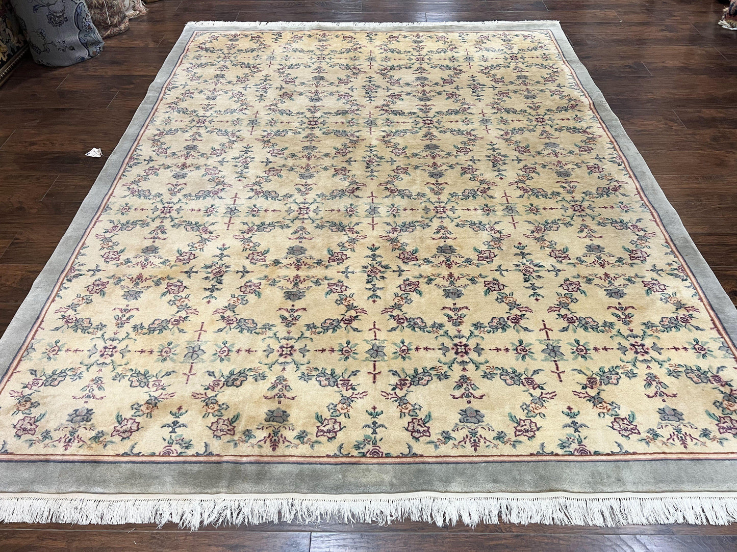Sino Persian Rug 8x10 Floral Wool Handmade Carpet Oatmeal Teal