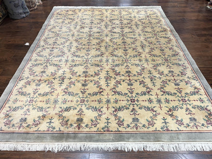 Sino Persian Rug 8x10 Floral Wool Handmade Carpet Oatmeal Teal