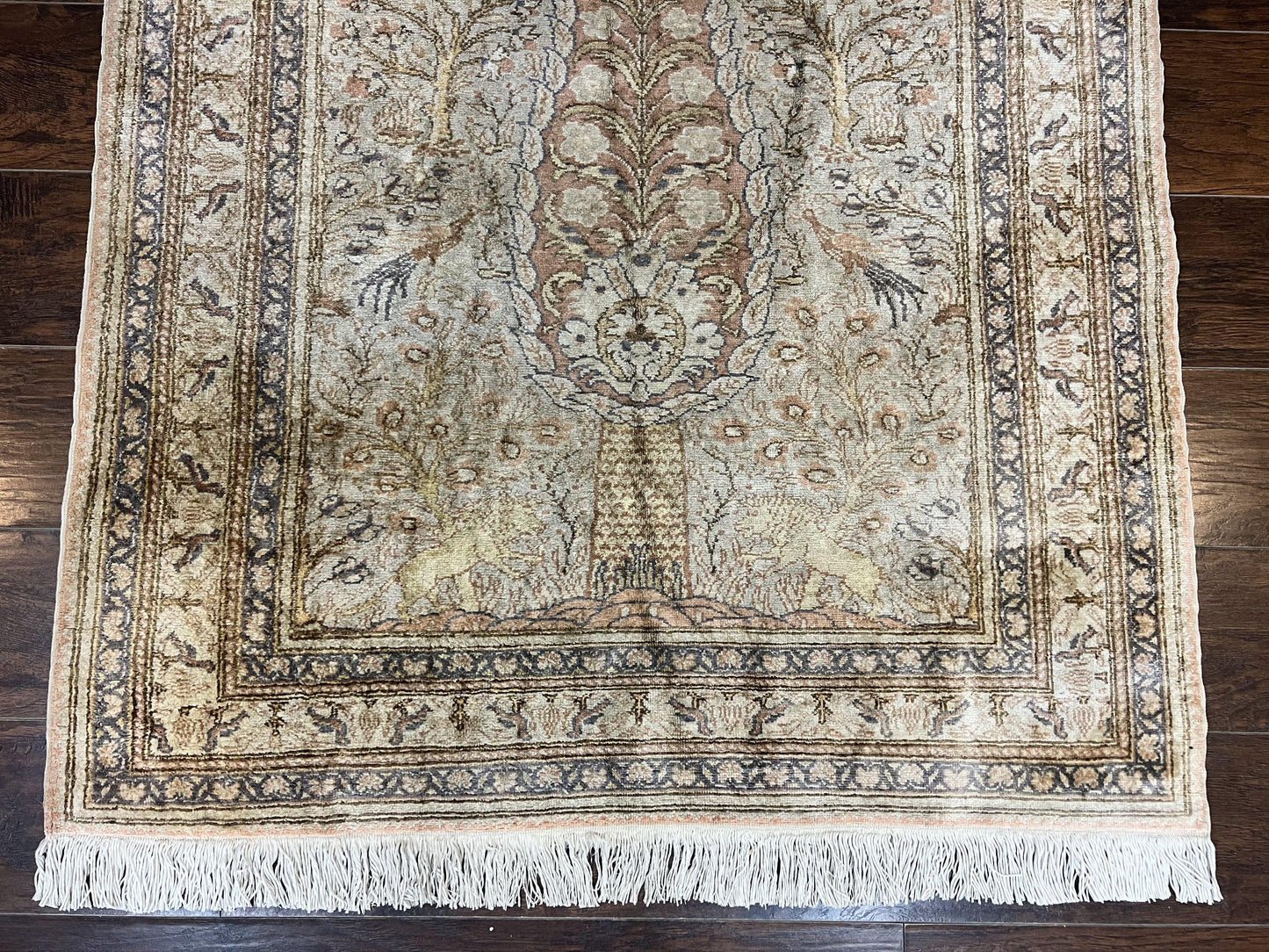 Turkish Kayseri Silk Rug 4x6 Tree of Life Handmade Hand Knotted Vintage