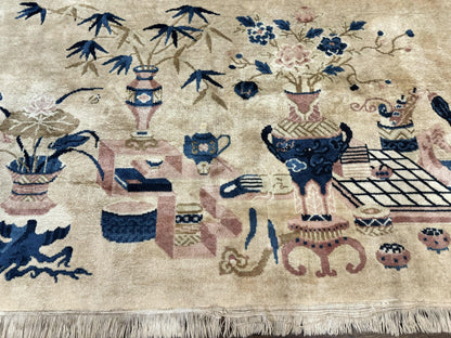 Chinese Wool Rug Handwoven 5x3 Peking Antique Handmade Vintage Carpet