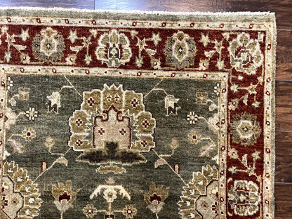 Indo Oushak Rug 4x6 Hand Knotted Wool Vintage Floral Green Maroon