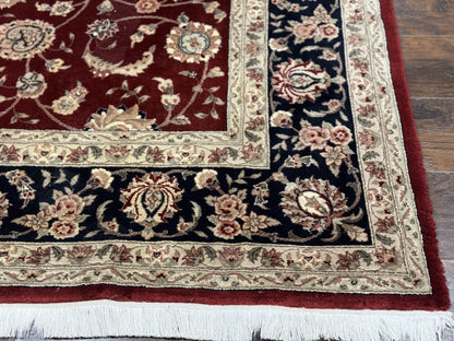 Maroon Persian Area Rug 8x10, Floral Allover, Pak Persian, Wool and Silk Highlights, Traditional Oriental Carpet