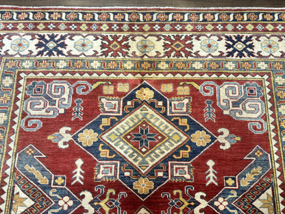 Turkish Kazak Rug 7.6 x 9.5 Hand Knotted Wool Caucasian Geometric Medallions