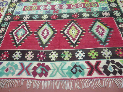 Turkish Kilim Rug 7x9 Handmade Flat Weave Wool Veg Dye Vintage Decor