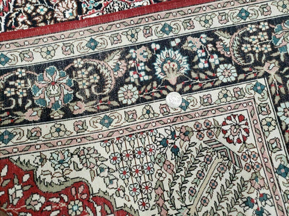 Vintage Kashmir Silk Rug 3x5 Handmade In India Qum Design 400 KPSI