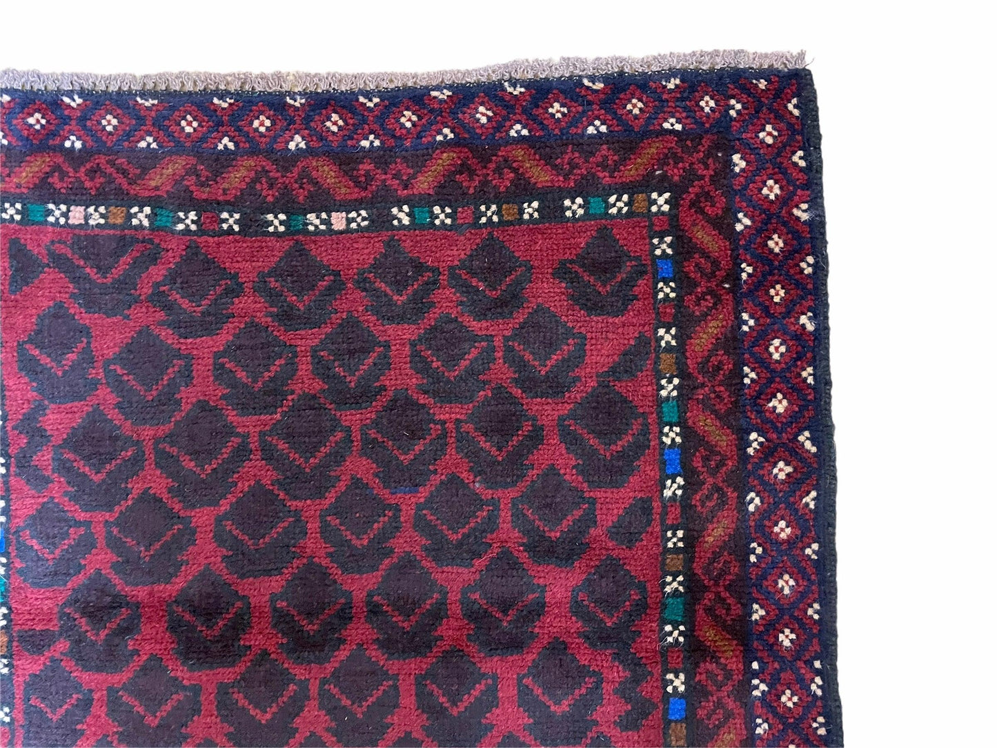 Balouchi Rug Vintage Handmade Wool Afghan Area Rug Red Blue 2 Ft 8 In By 4 Ft 6 In