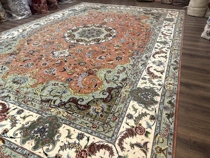 Palace Size Persian Tabriz Rug 12x17, Medallion Carpet, Fine 250 KPSI, Stunning