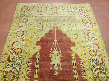 Antique Turkish Oushak Rug Open Field Medallion Prayer Wool 53 By 81