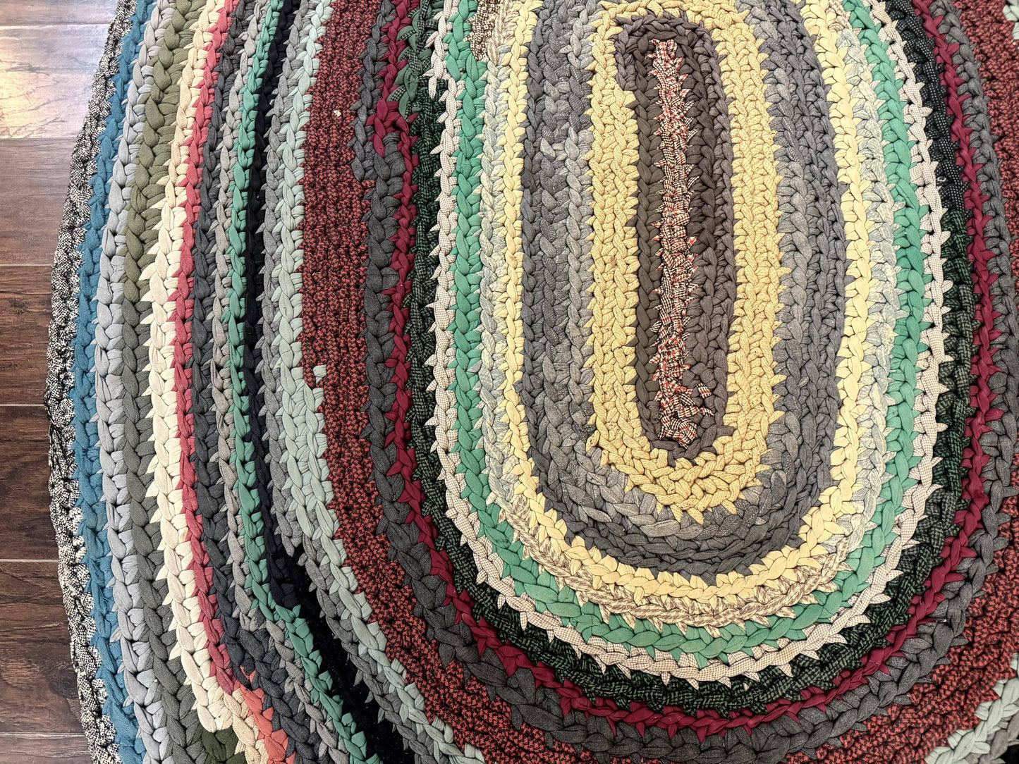 Antique Braided Wool Rug 5x7 Oval Multicolor Handmade American Carpet
