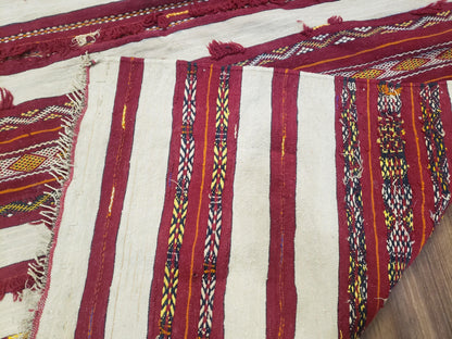 Turkoman Yamud Rug Antique 1920s Hand Knotted 3x5 ft Sofreh Table Cover Tribal Bohemian Ivory and Red