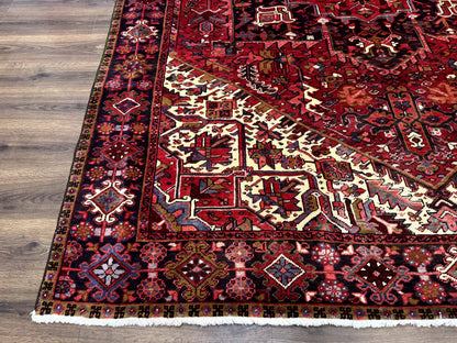 Persian Heriz Rug 8x11, Geometric Design, Red & Cream