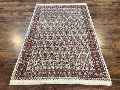 Persian Rug 4x6 Hand Knotted Ivory Mashad Kashmar Boteh Paisley Design