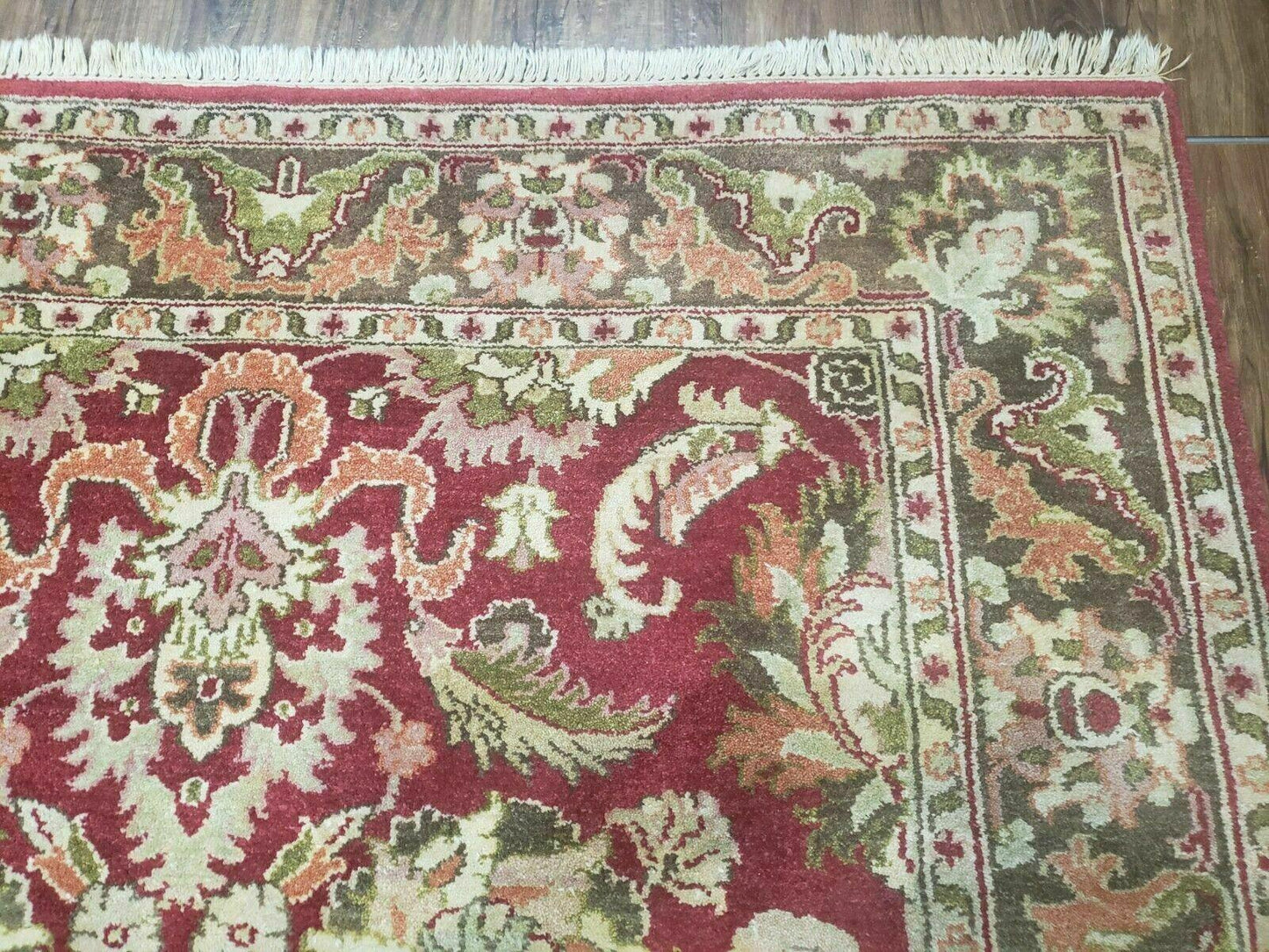Indo Persian Rug 6x9, Hand Knotted Vintage Indian Sultanabad Agra Wool Rug, Handmade Oriental Carpet 6 x 9, Red Large Floral Design