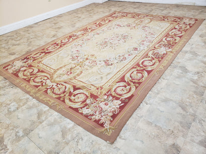 Aubusson Rug 6x9 Flatweave Wool Hand Woven Cream And Red