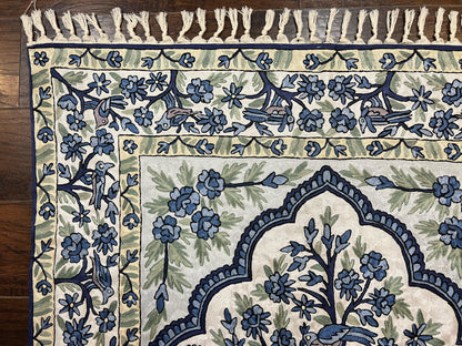 Tree Of Life Rug Indian Hand Stitched Silk On Cotton Vintage 4x6 Wall Hanging