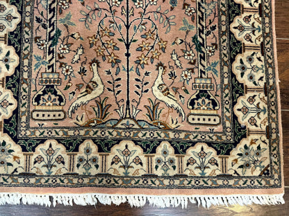 Tree Of Life Prayer Rug Handmade Persian Wool Two By Four Feet Vintage Style Birds Lantern