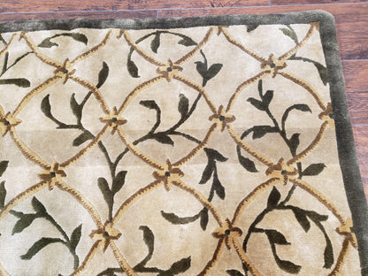 Vintage Tibetan Area Rug 9x12 Hand Knotted Wool Nepali Beige Soft Pile For Living Room