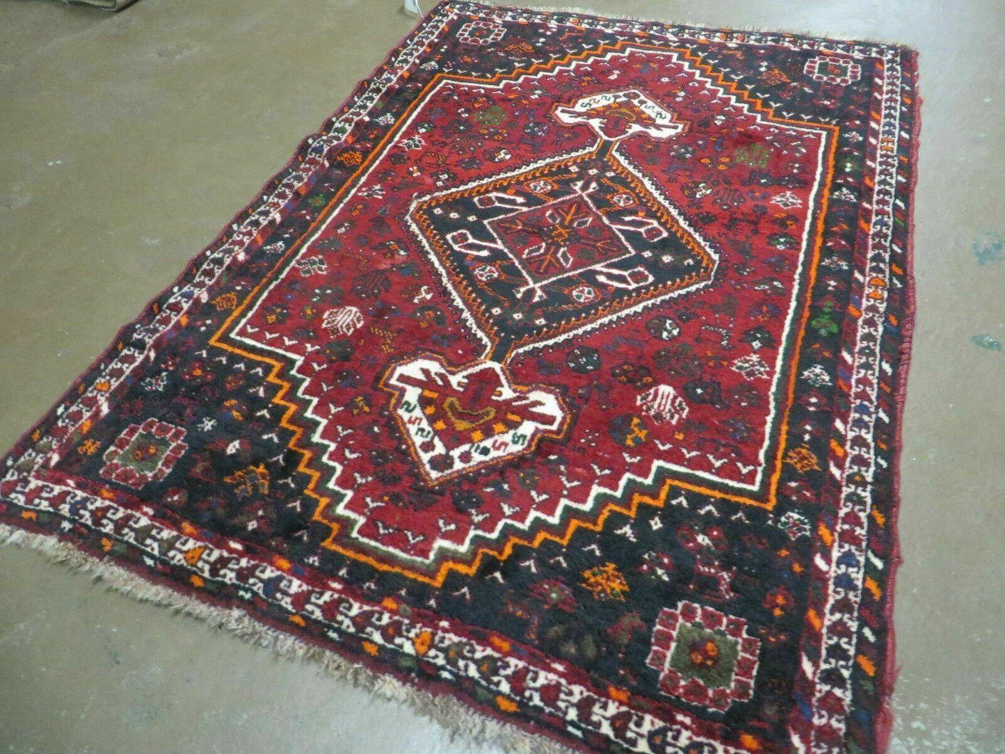 Antique Turkish Wool Rug Handmade 1940s Vegetable Dyes Fringed 46 By 64 Inches