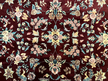 Indo Persian Rug 8x10 Handmade Wool With Floral Bird Pictorials In Maroon And Navy