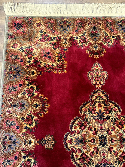 Karastan Rug 4x6 Red Medallion Kirman #762, Wool Vintage Original 700 Series