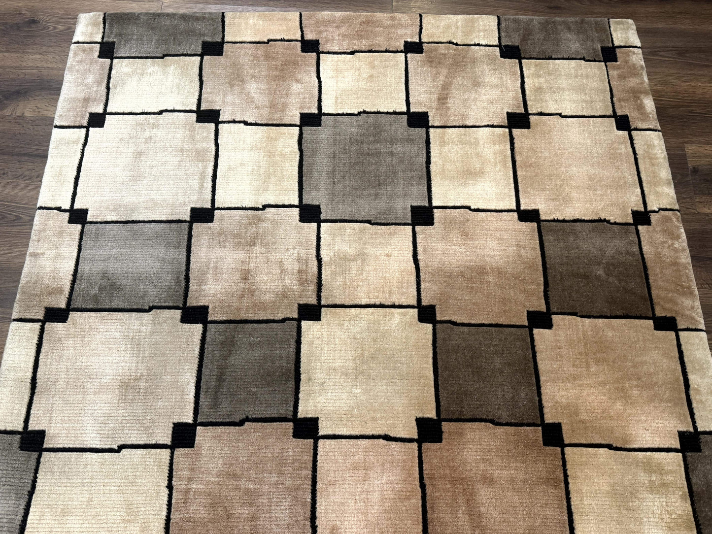 Tibetan Wool Rug 5x8 Hand Knotted Contemporary Abstract Design Soft Thick Pile