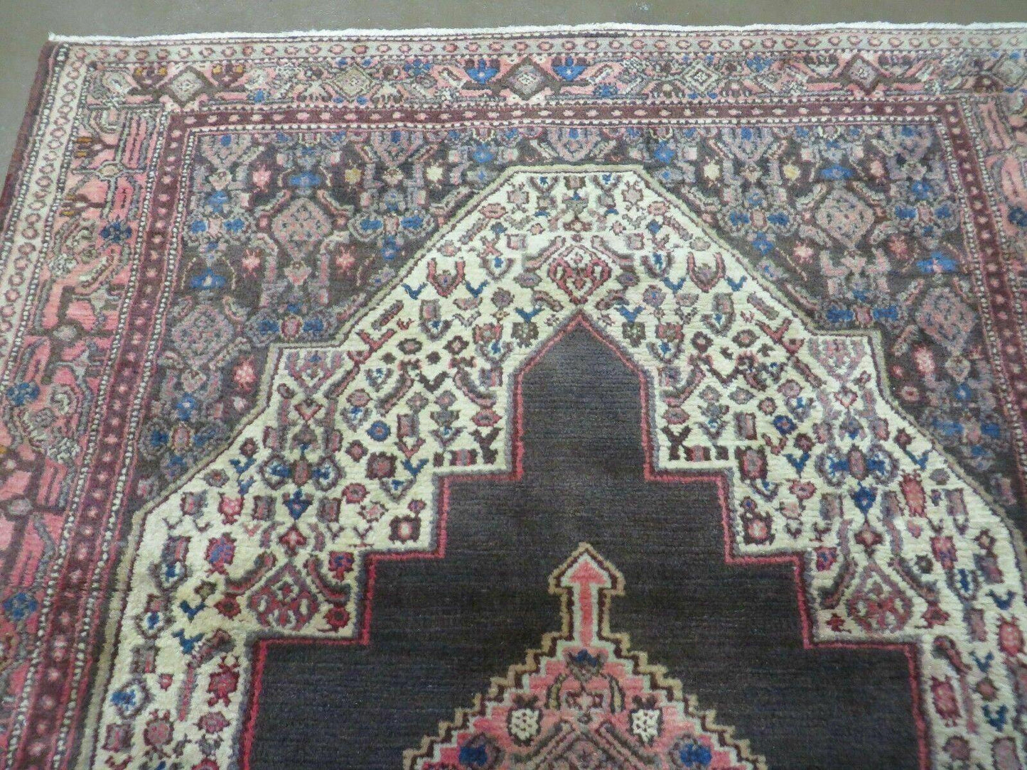Antique Handmade Wool Rug Open Field Oriental Floral Indian Vegetable Dyes Colors 47 By 59 Inches