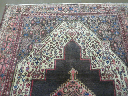 Antique Handmade Wool Rug Open Field Oriental Floral Indian Vegetable Dyes Colors 47 By 59 Inches