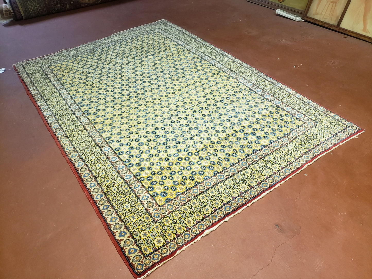 Star Of David Wool Rug Handmade Turkish Hand Knotted 5x7 Green Gold Area Rug