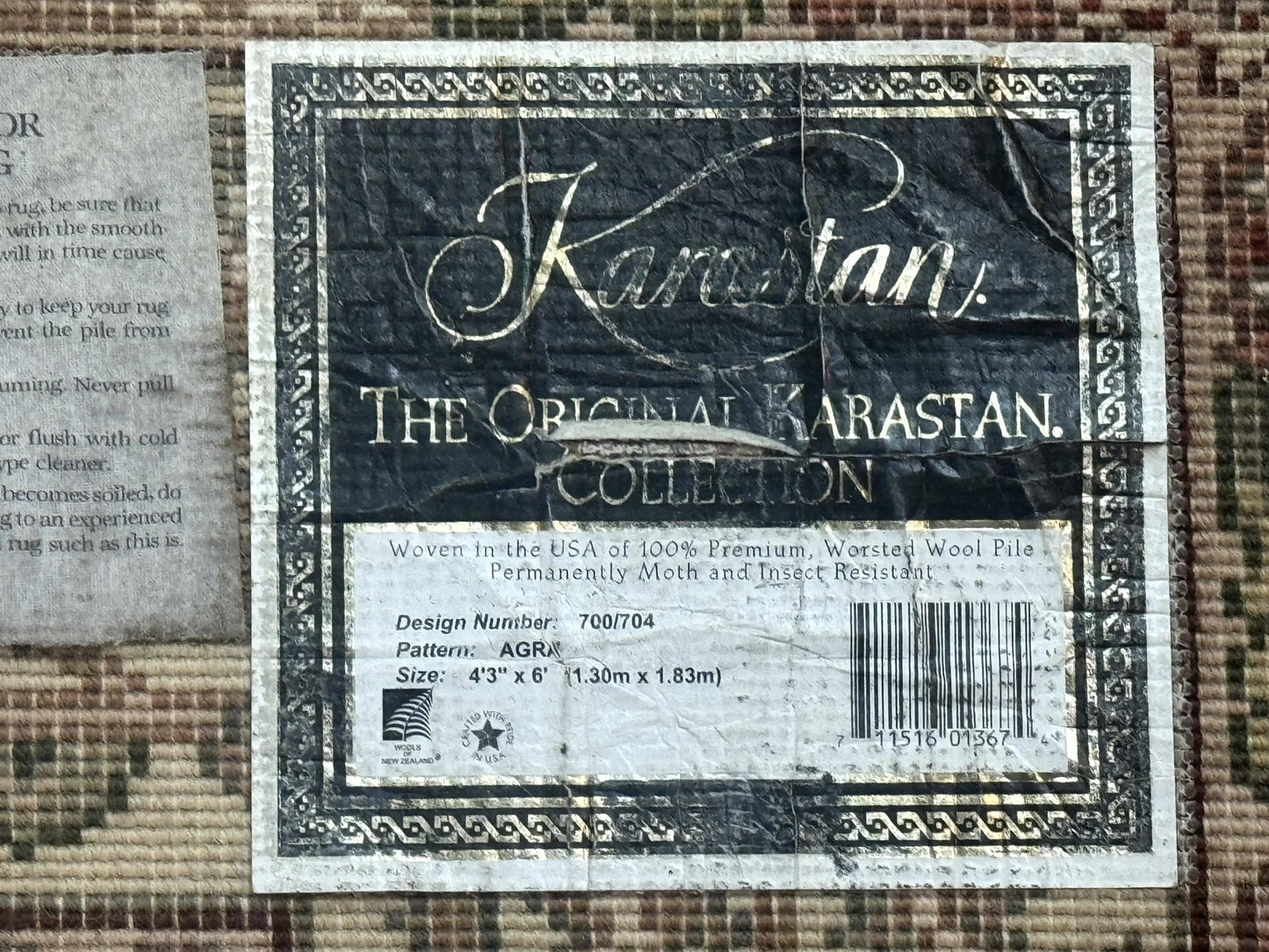 Karastan Rug Agra 704 Vintage Wool Pile Area Rug 4x6 Original 700 Series