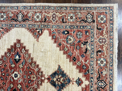 Peshawar Wool Hand Knotted Rug 5x7 Vintage Serapi Geometric Pakistani