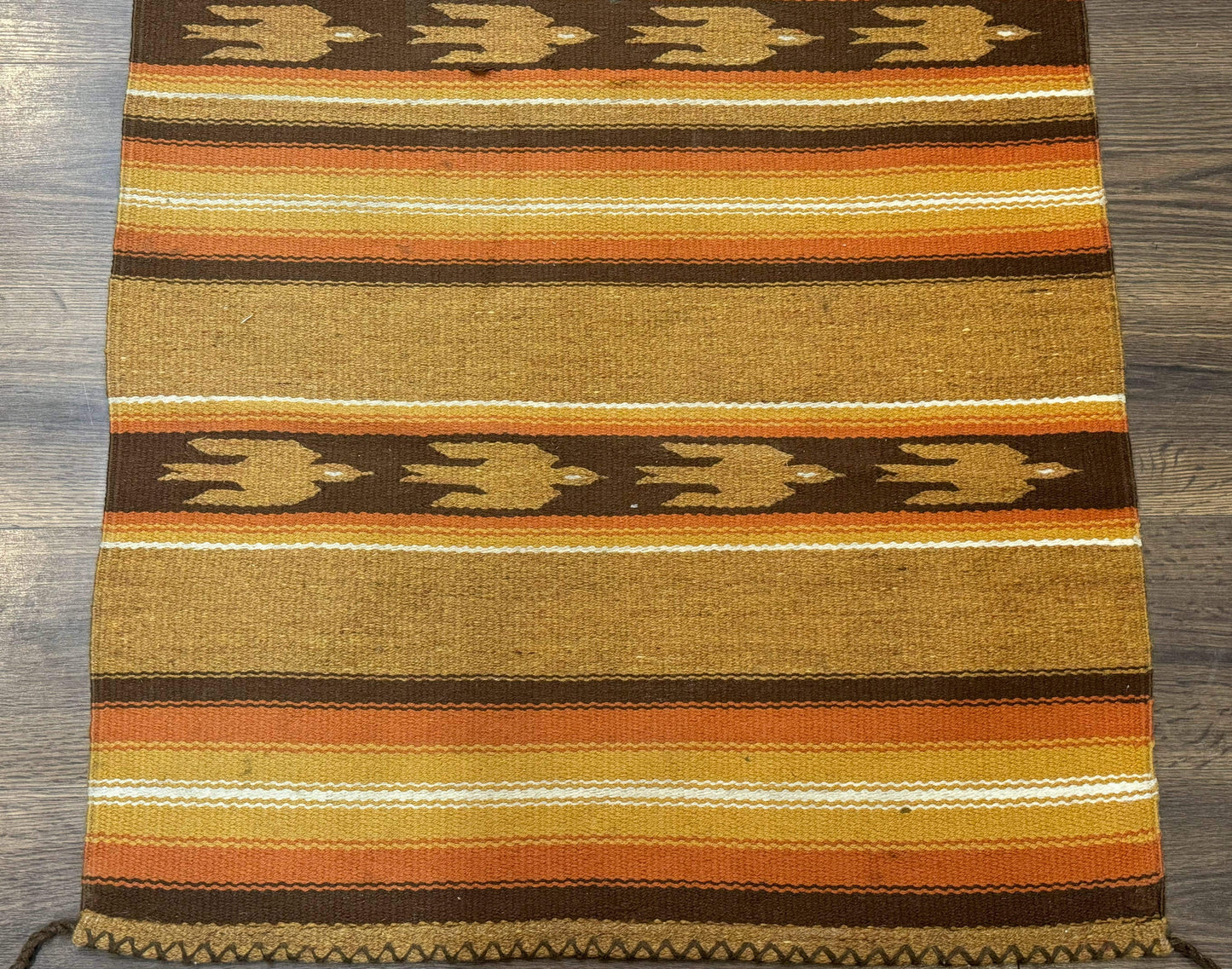 South American Rug Blanket 2.7 x 5.6, Wool, Handmade, Navajo Design, Orange Brown
