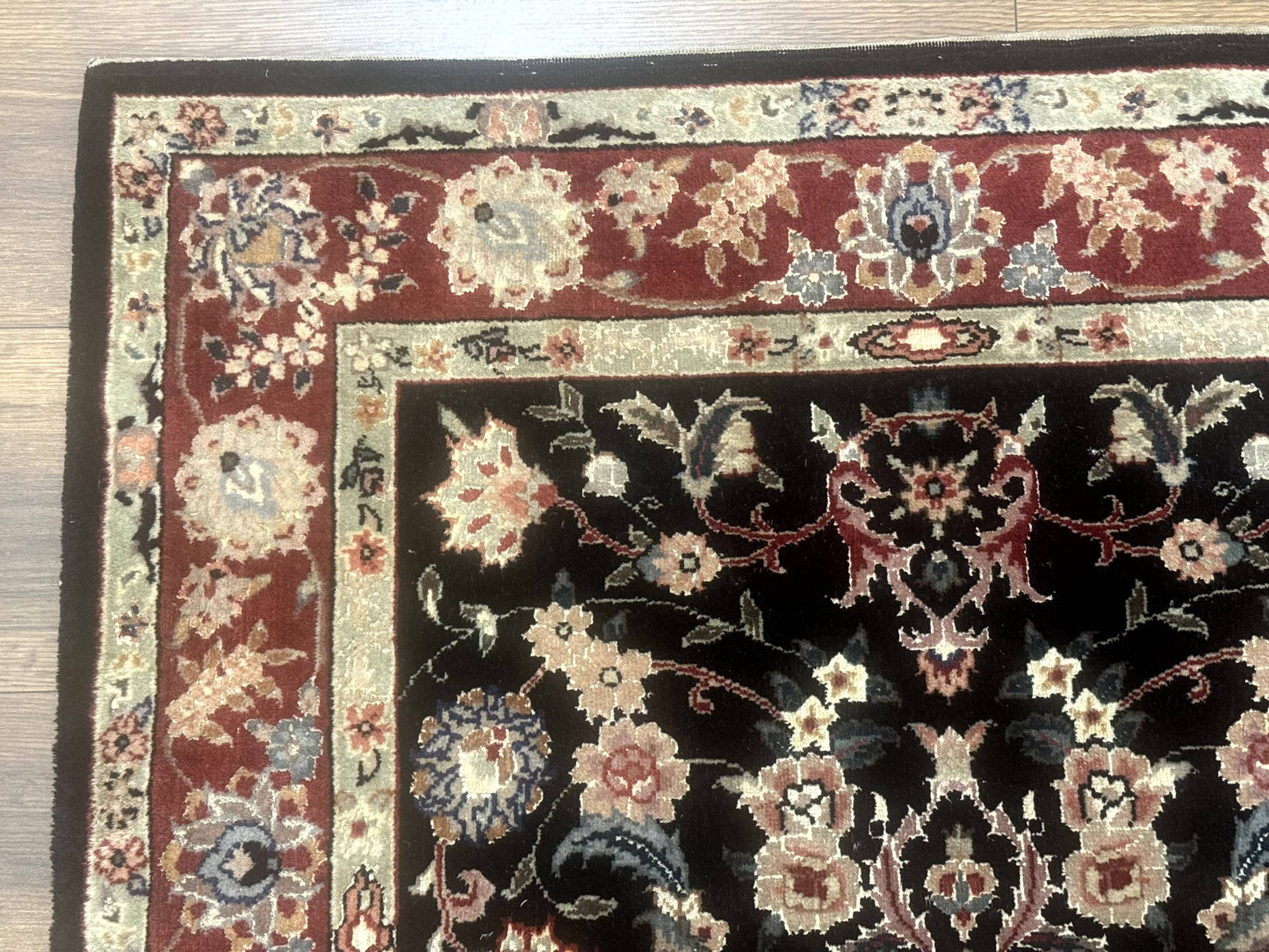 Black Sino Persian Rug 3x5, Wool with Silk Highlights, Floral, Fine 170 KPSI