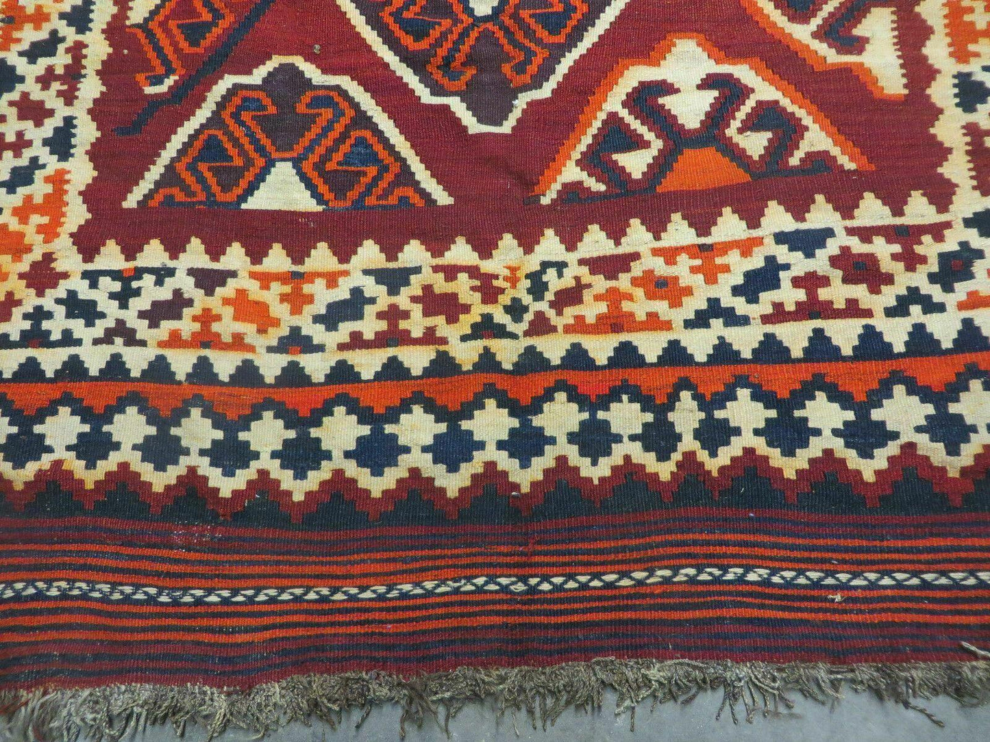 Turkish Kilim Rug Antique Handmade Flat Weave Wool Boho Chic Tribal Design