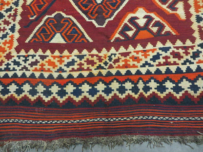 Turkish Kilim Rug Antique Handmade Flat Weave Wool Boho Chic Tribal Design