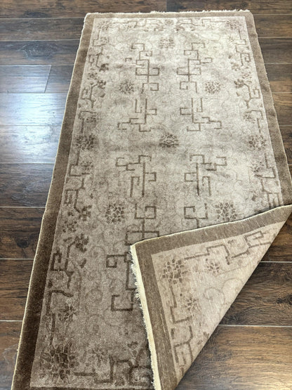 Antique Chinese Fette Rug 3x6 Handmade Wool Taupe Carpet Collection