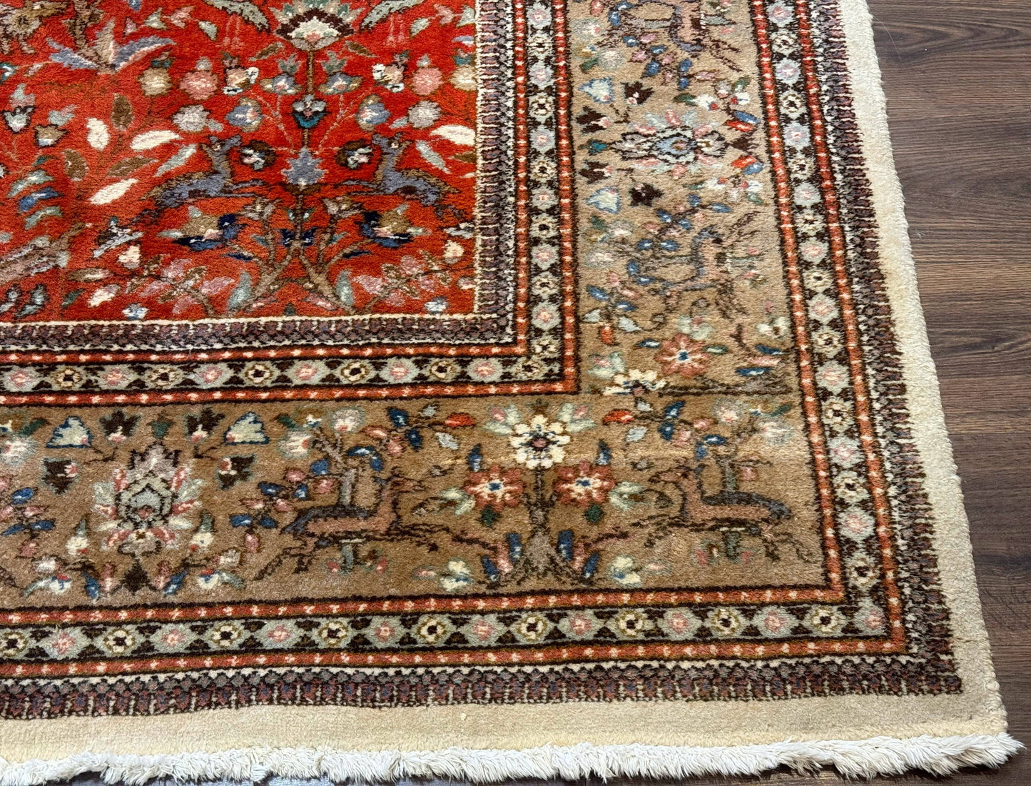 Persian Tabriz Rug 6x10, Burnt Orange and Tan, Animal Pictorials, Deer, Floral, Taba Tabae Carpet