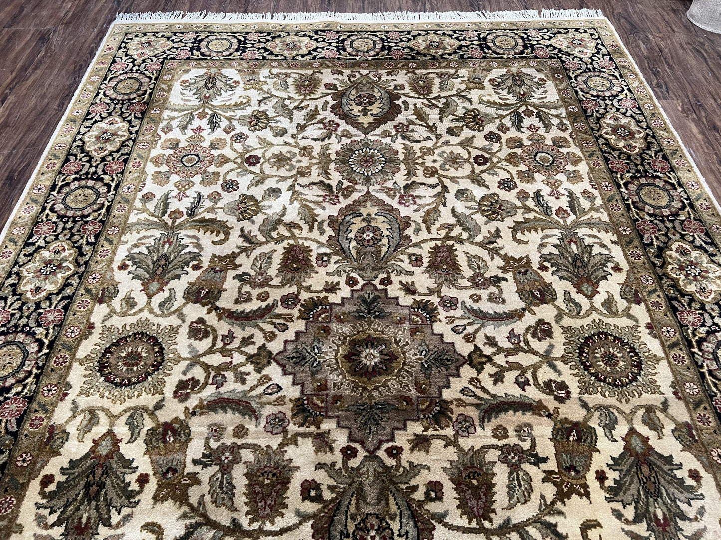 Indo Mahal Rug 6x9 Hand Knotted Wool Vintage Indian Floral Carpet In Living Room