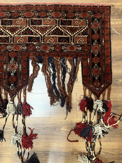 Antique Afghan Beshir Tent Header Rug Hand Knotted Wool Tribal Collectible