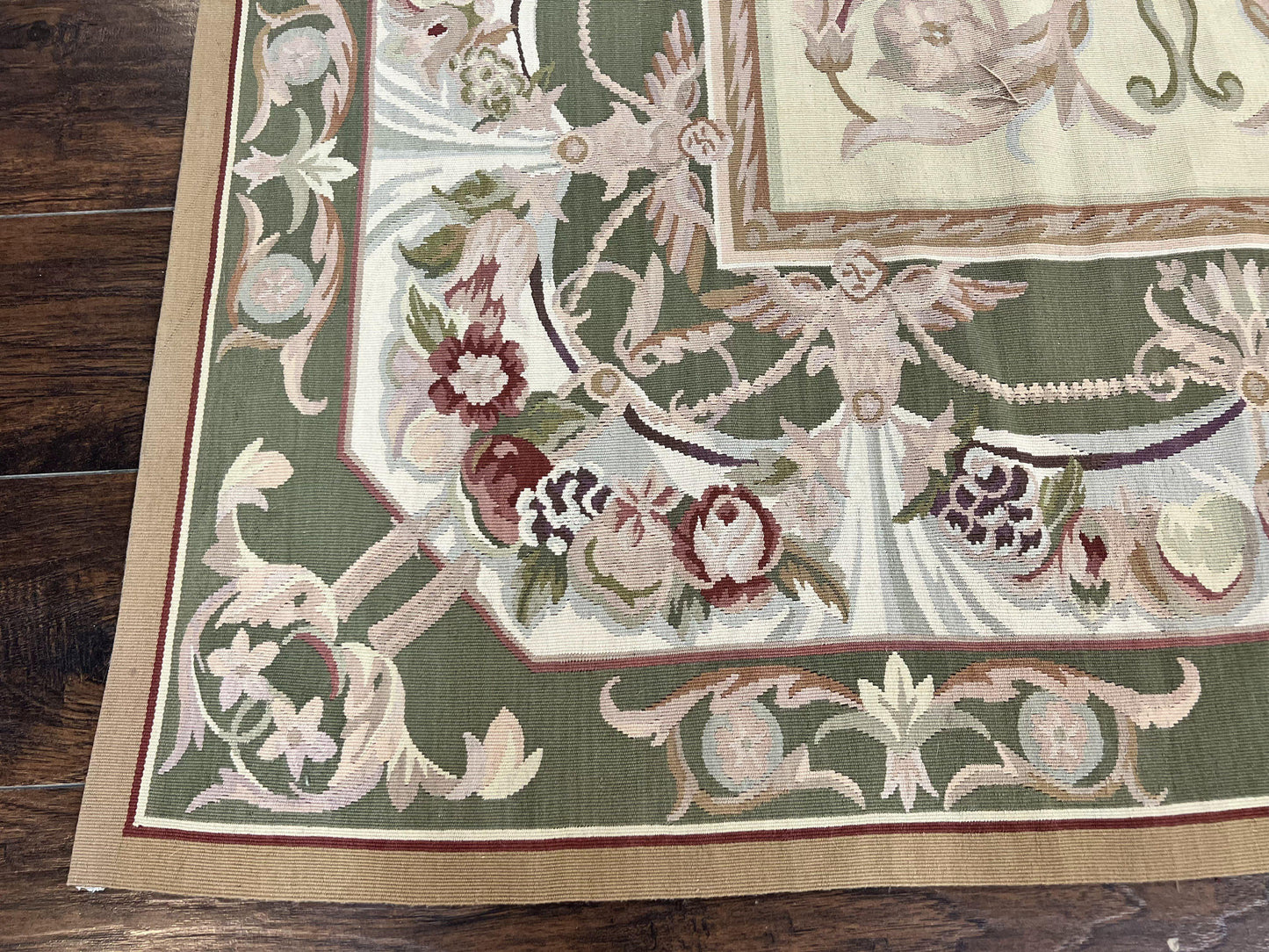 Aubusson Rug 5x8 Wool Handmade Vintage Carpet With Angel Motifs European Design