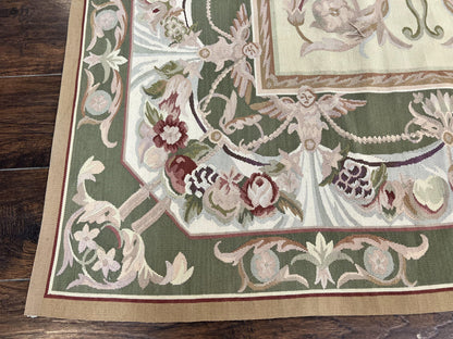 Aubusson Rug 5x8 Wool Handmade Vintage Carpet With Angel Motifs European Design