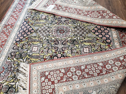 Kashmiri Silk Rug 5x8 Indian Handmade With Gold Threads Luxury Vintage Style