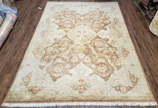Premium Pakistani Peshawar Rug 6x9 Handmade Wool Carpet In Soft Neutral Tones For Modern Homes