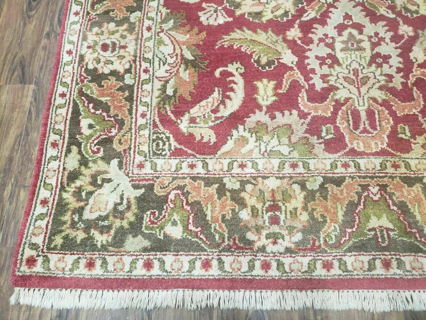 Indo Persian Rug 6x9, Hand Knotted Vintage Indian Sultanabad Agra Wool Rug, Handmade Oriental Carpet 6 x 9, Red Large Floral Design