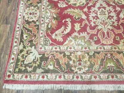 Indo Persian Rug 6x9, Hand Knotted Vintage Indian Sultanabad Agra Wool Rug, Handmade Oriental Carpet 6 x 9, Red Large Floral Design