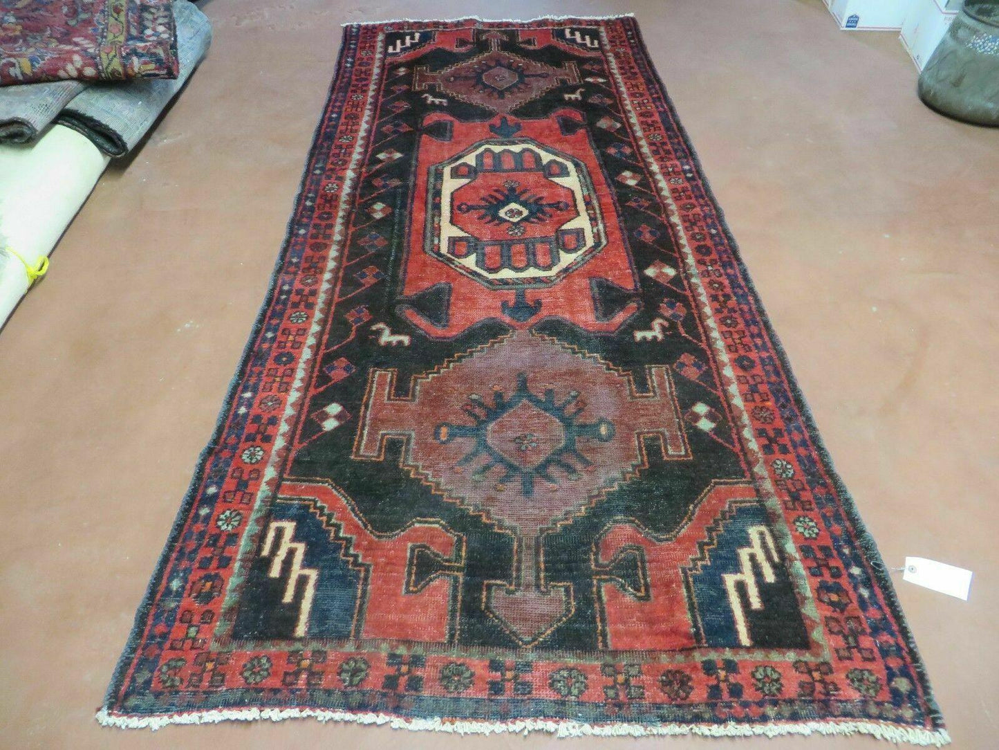 Antique Wool Rug Hand Made From India Geometric Oriental Tribal Red 603 4 By 8 Feet