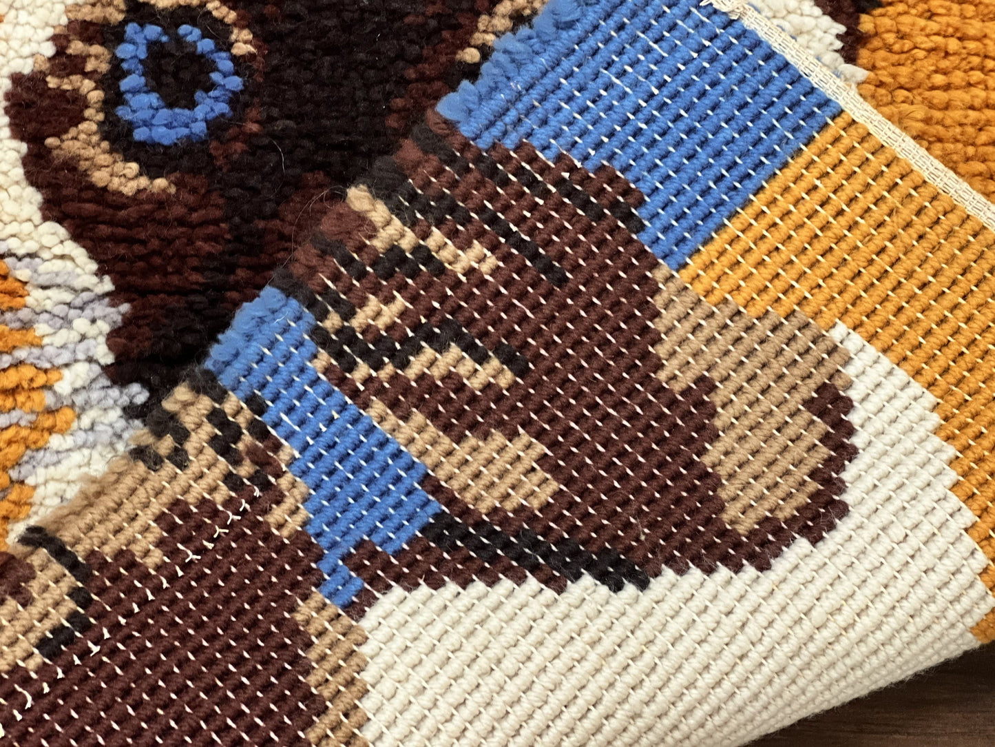 Small Shag Rug with Siamese Cat Pictorial, 2x3 ft Rug, Wool, Vintage, Danish Rya Shag Rug, Orange