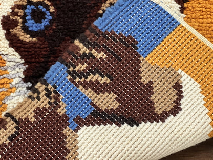 Small Shag Rug with Siamese Cat Pictorial, 2x3 ft Rug, Wool, Vintage, Danish Rya Shag Rug, Orange