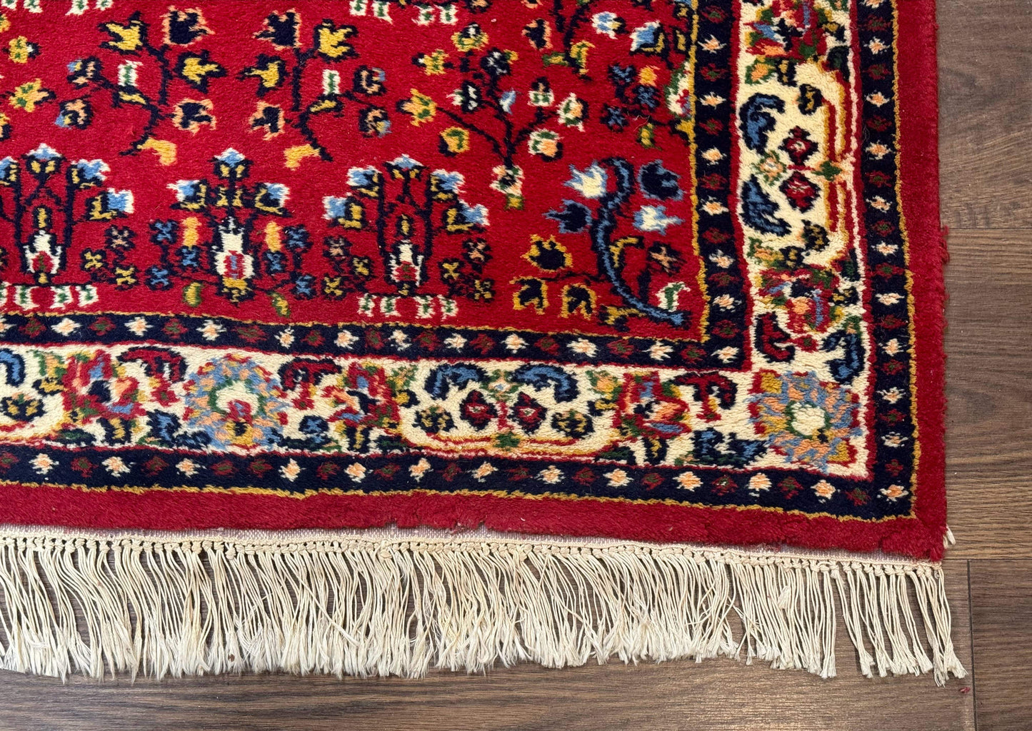 Indo Persian Sarouk Runner Rug 3 x 12, Red and Cream, Allover Pattern, 12ft Runner, Hand Knotted
